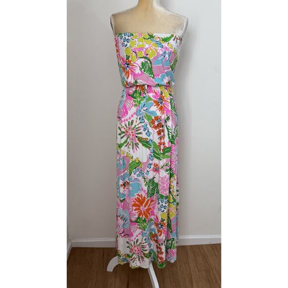Lilly Pulitzer X Target Nosey Posey Tropical Strapless Maxi Dress Size S Multi - Picture 2 of 11